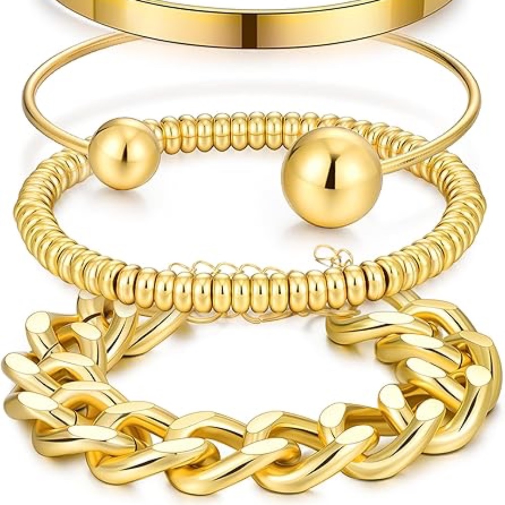 5-Piece: Elegant Multi-Layered Chain Bracelet Set Gold Filled 18k - Picture 4 of 4